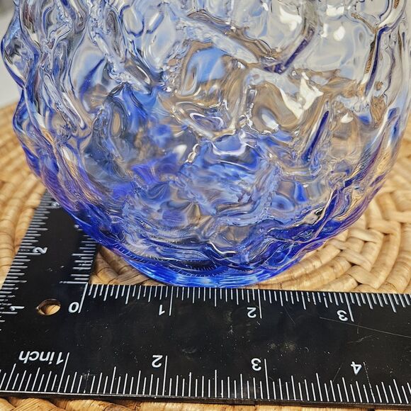 Vintage Handblown Blue & Clear Mottled Glass Vase Speckled Bubble Accent Vase - Picture 8 of 10